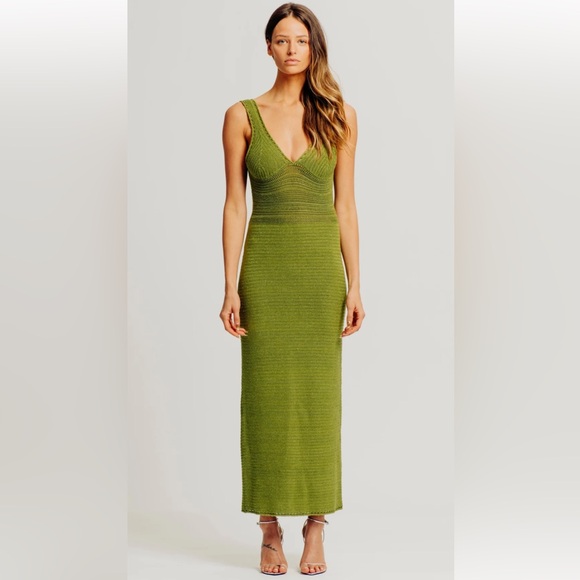 Torn by Ronny Kobo Dresses & Skirts - Torn by Ronny Kobo Madi Dress in metallic green sexy beach crochet midi sz m